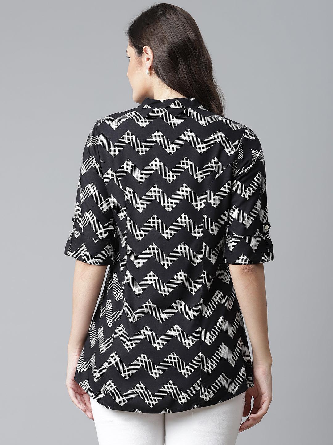  Black Rayon Zigzag Print Shirts Style Top 