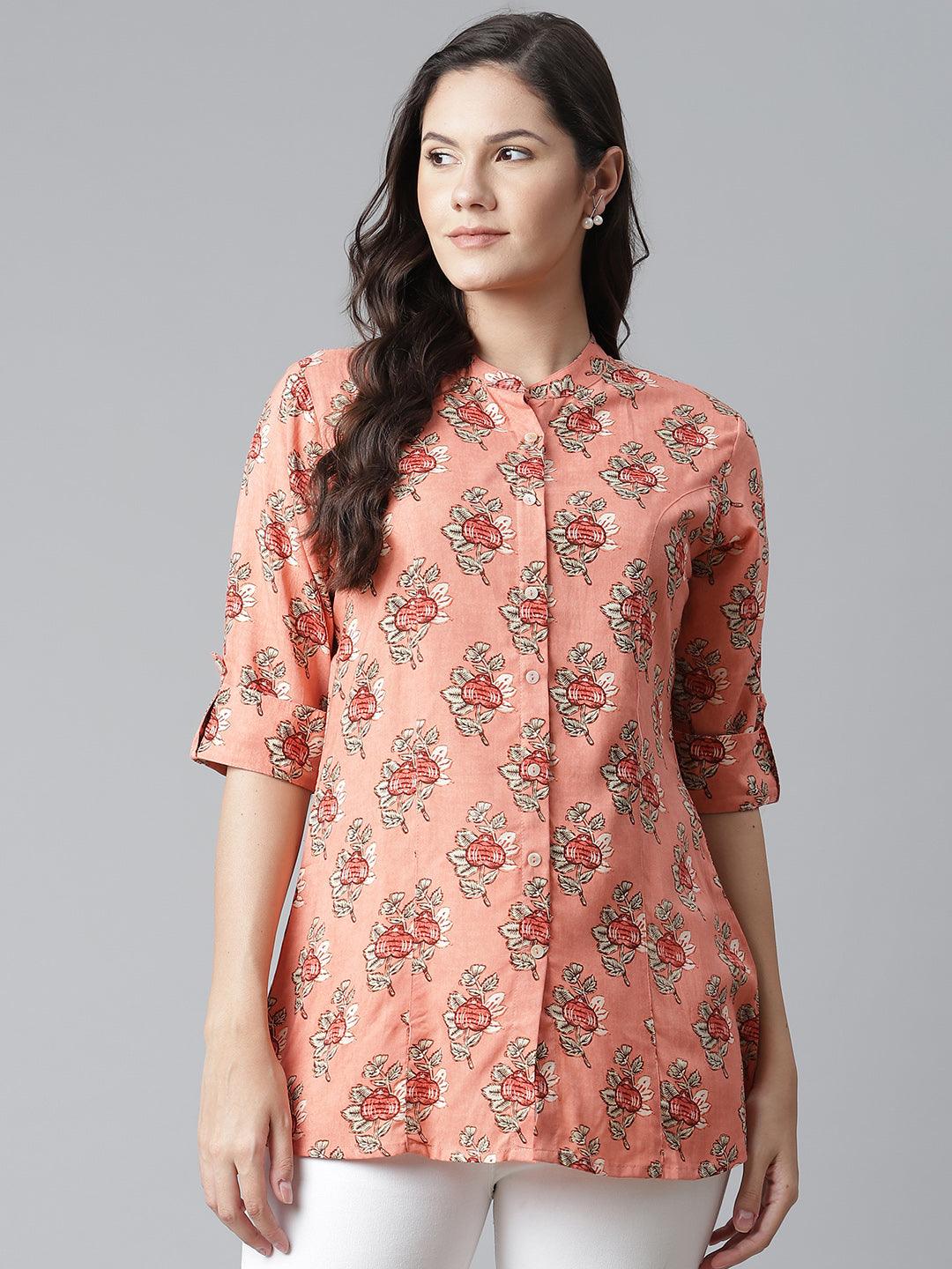  Peach Printed Rayon Top 