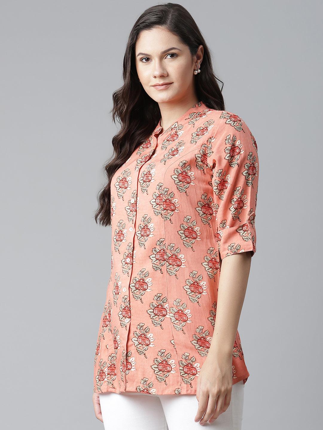  Peach Printed Rayon Top 