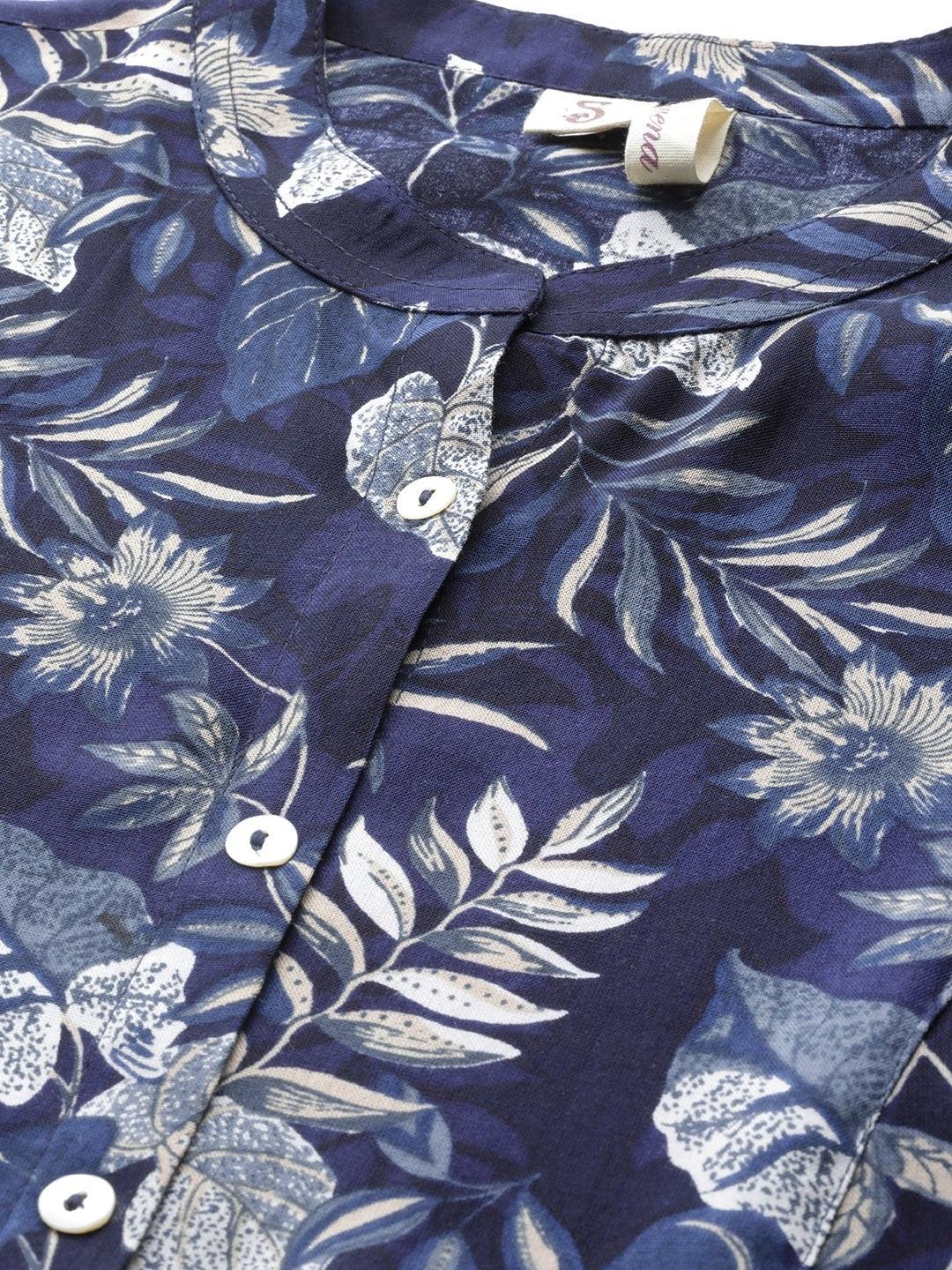   Navy Blue Rayon Printed Top 