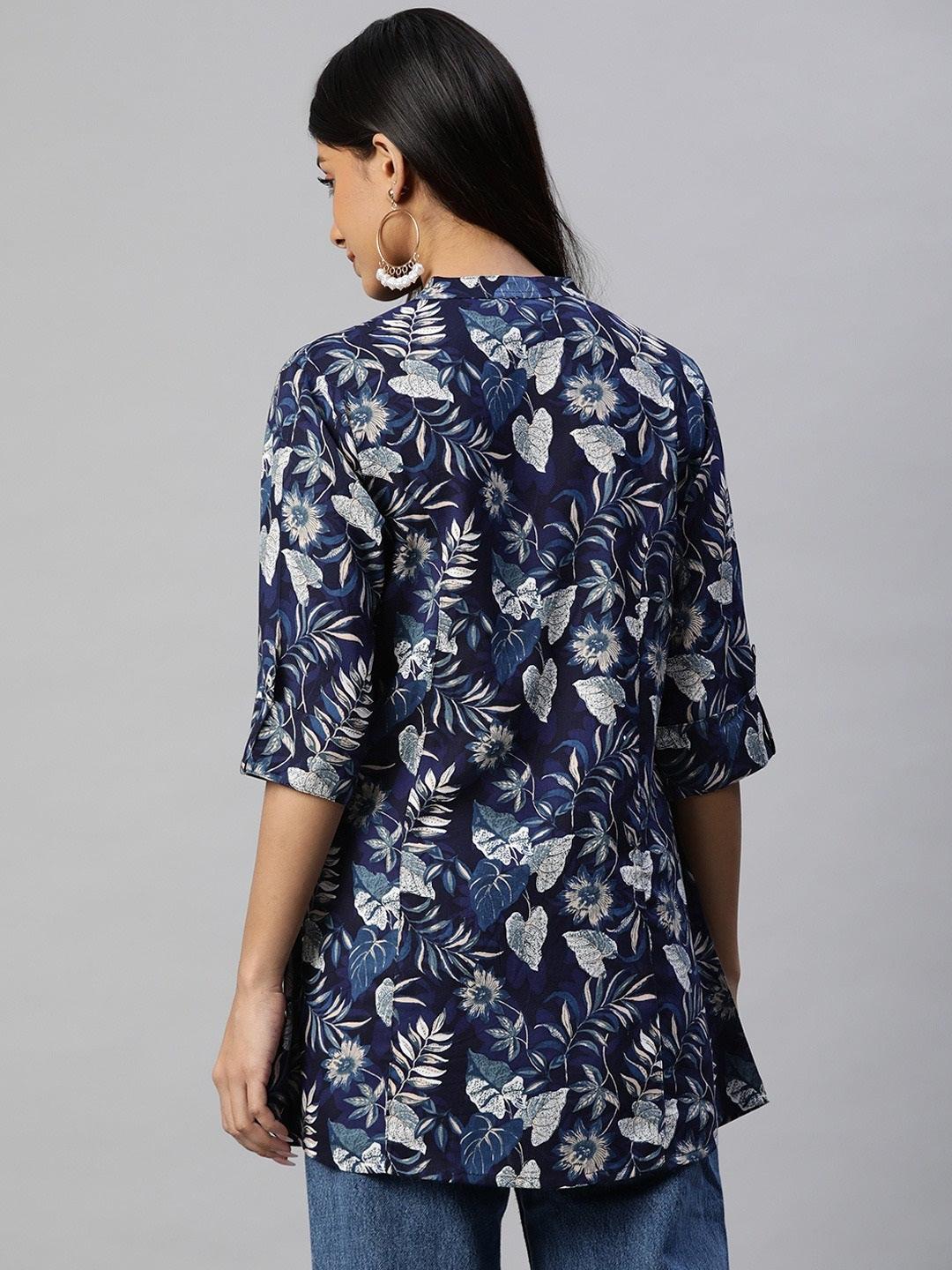   Navy Blue Rayon Printed Top 