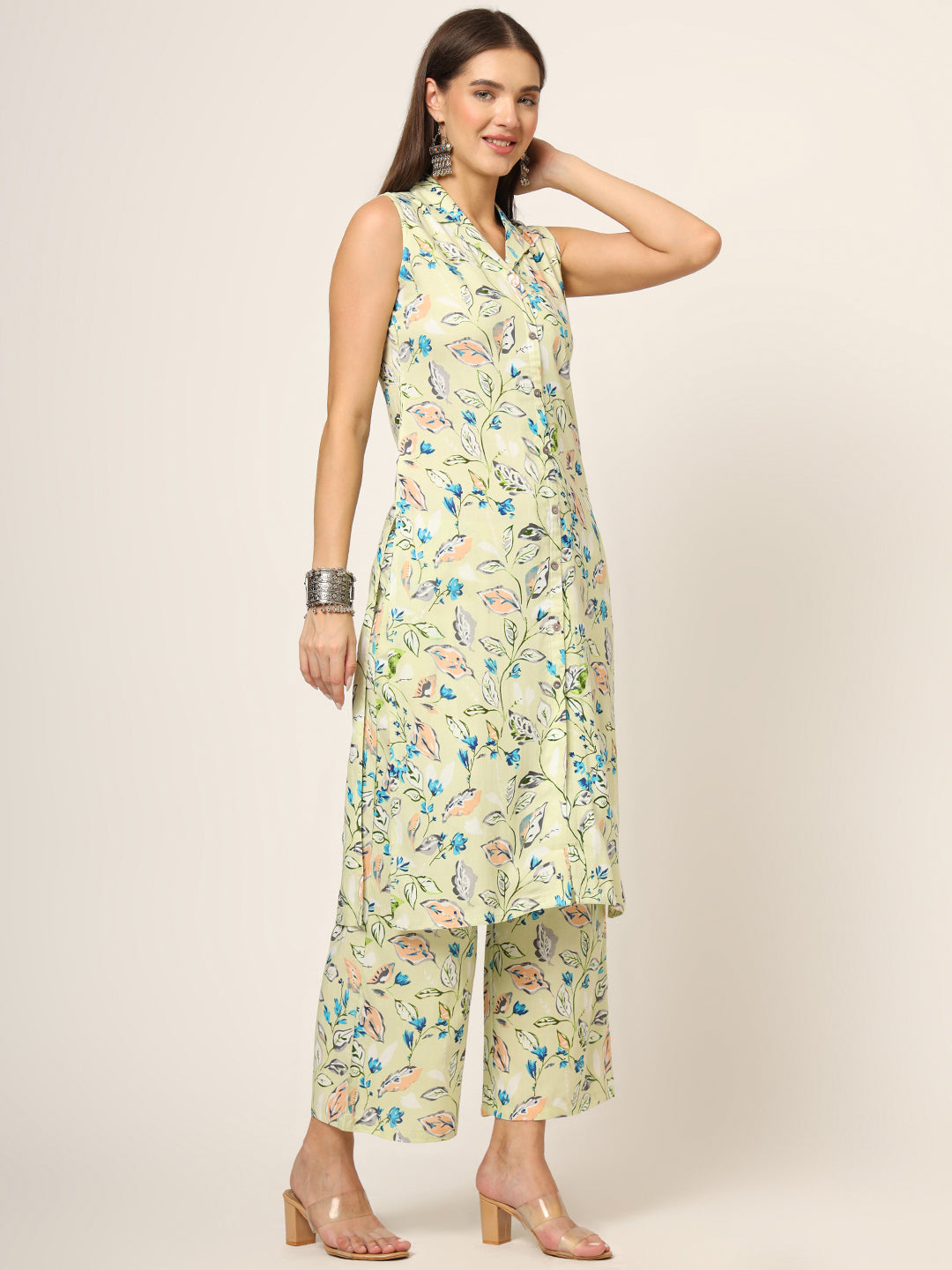 Cream Printed Rayon Fabric Straight Kurta