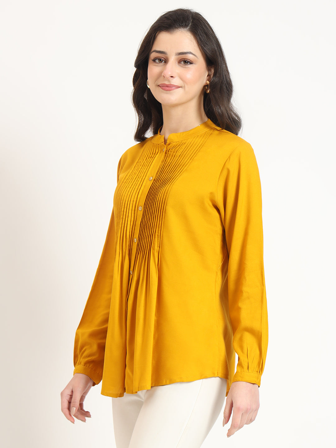 Mustard Solid Print Rayon Fabric Straight Top
