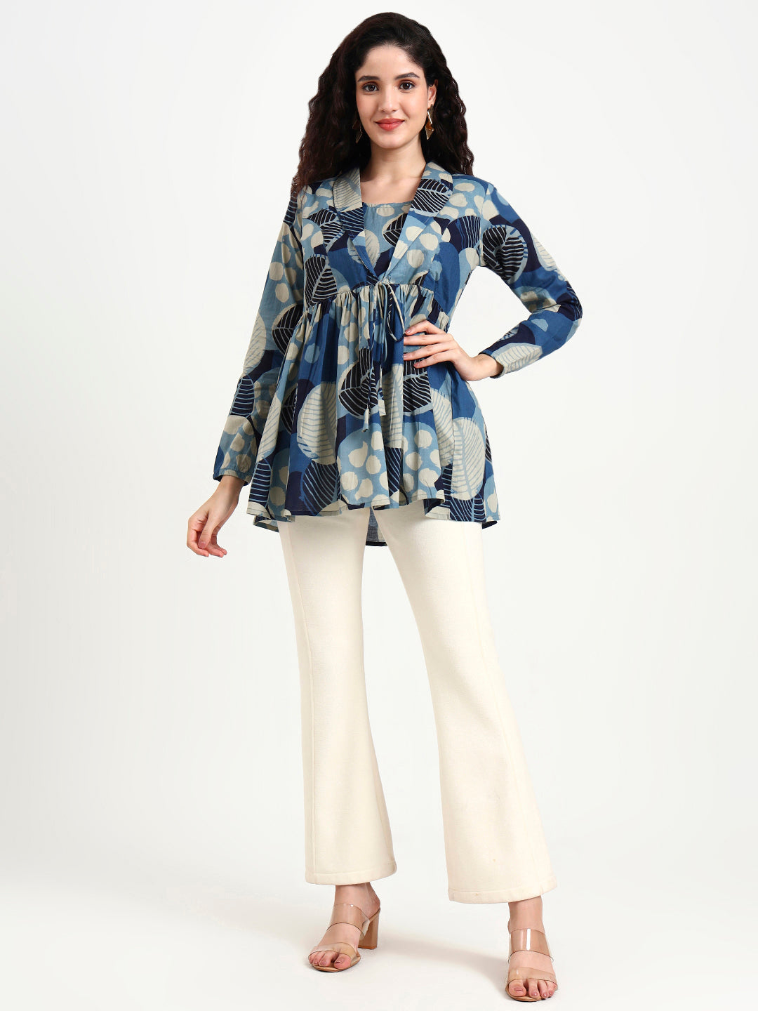 Blue Floral Print Cotton Top