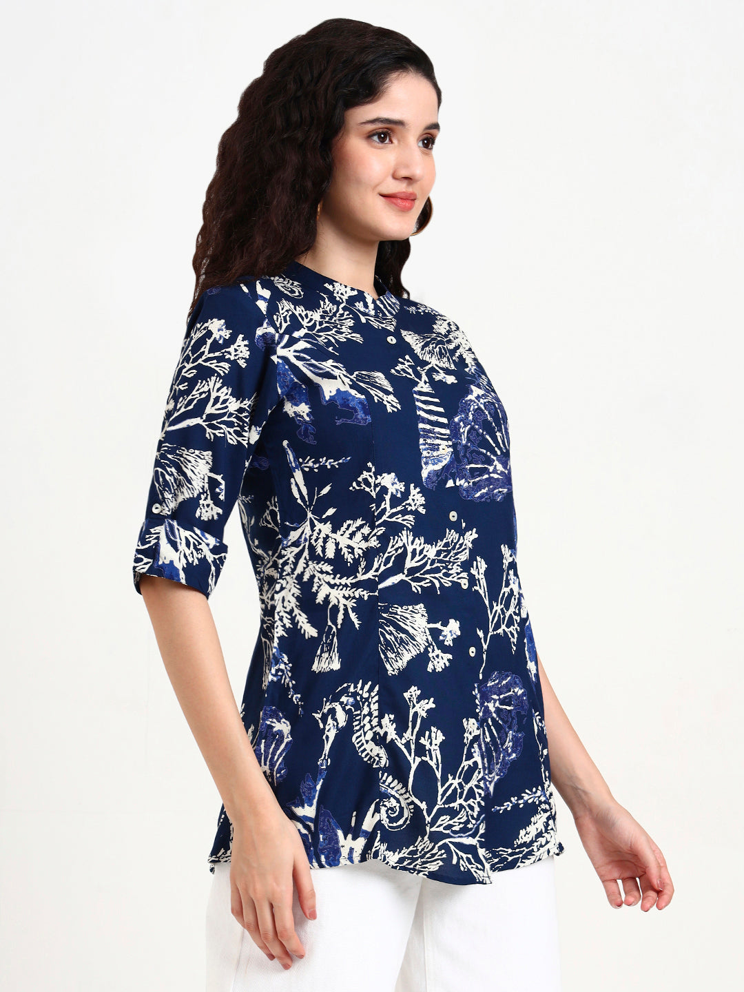 Blue Printed Rayon Top