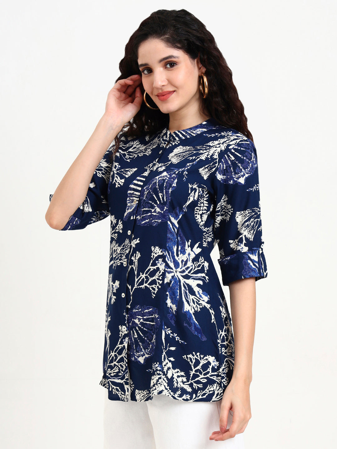Blue Printed Rayon Top