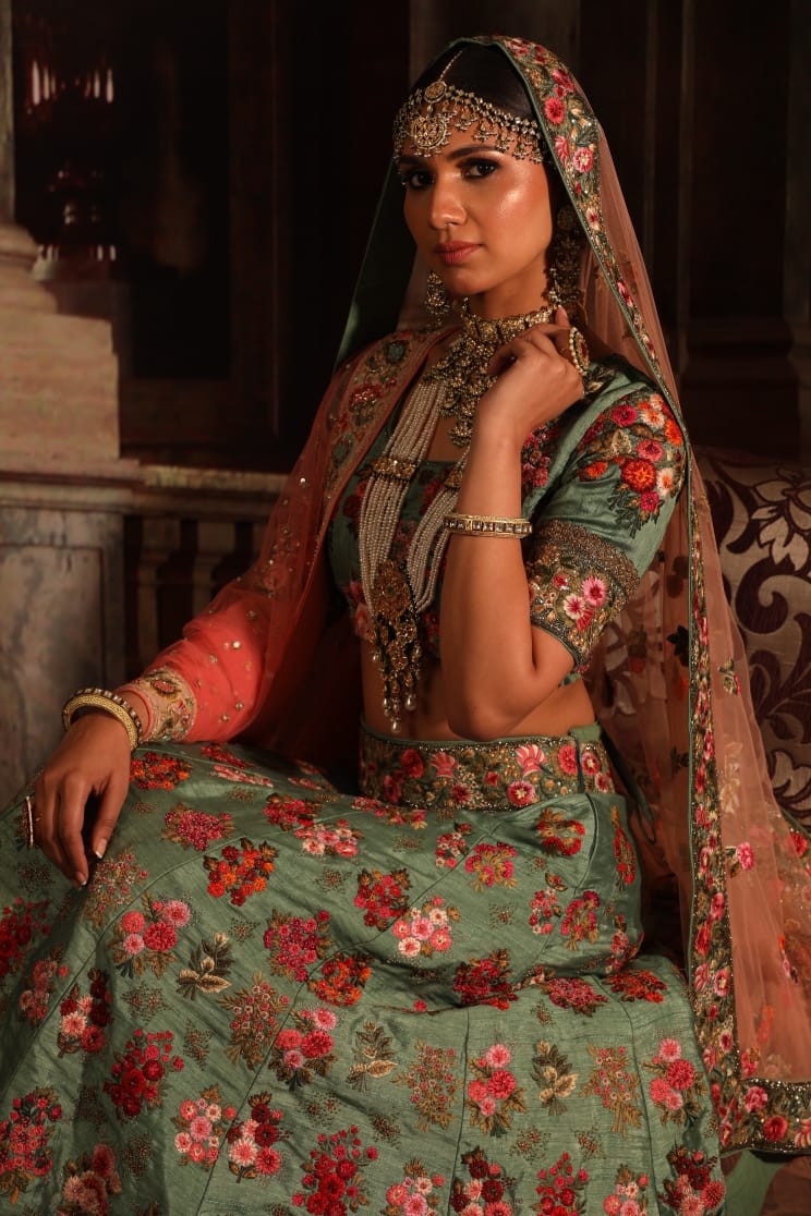 Devana Royal Jade Green Bridal Lehenga