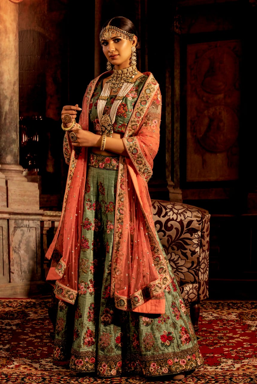 Devana Royal Jade Green Bridal Lehenga