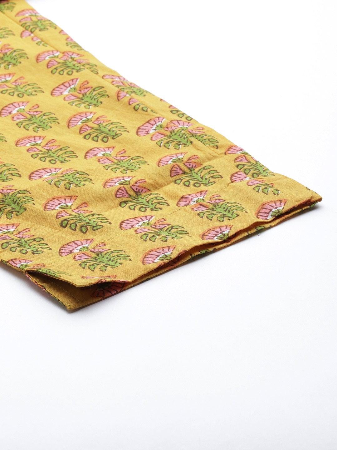  Yellow Floral Printed Straight Kurta Pant Sets 