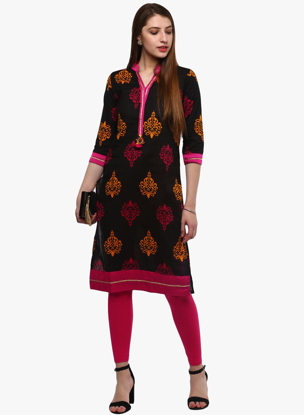  Printed Black cotton Kurti 