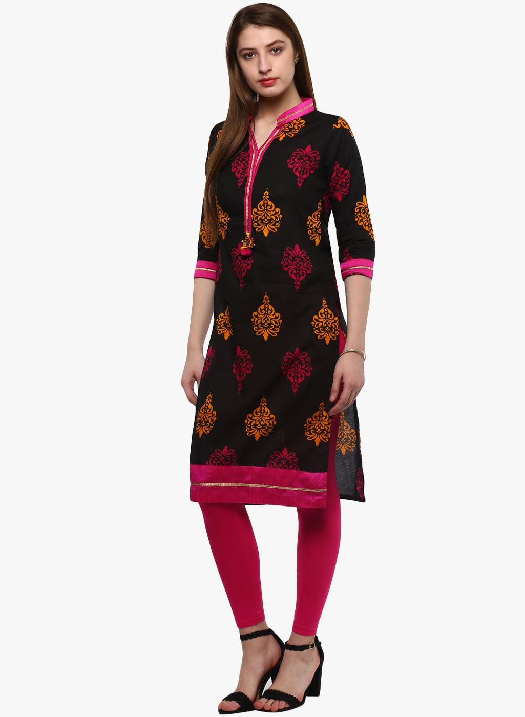  Printed Black cotton Kurti 