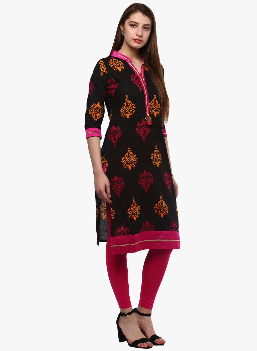  Printed Black cotton Kurti 