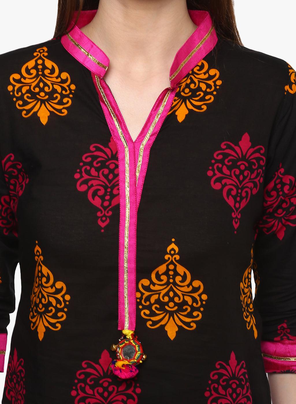  Printed Black cotton Kurti 