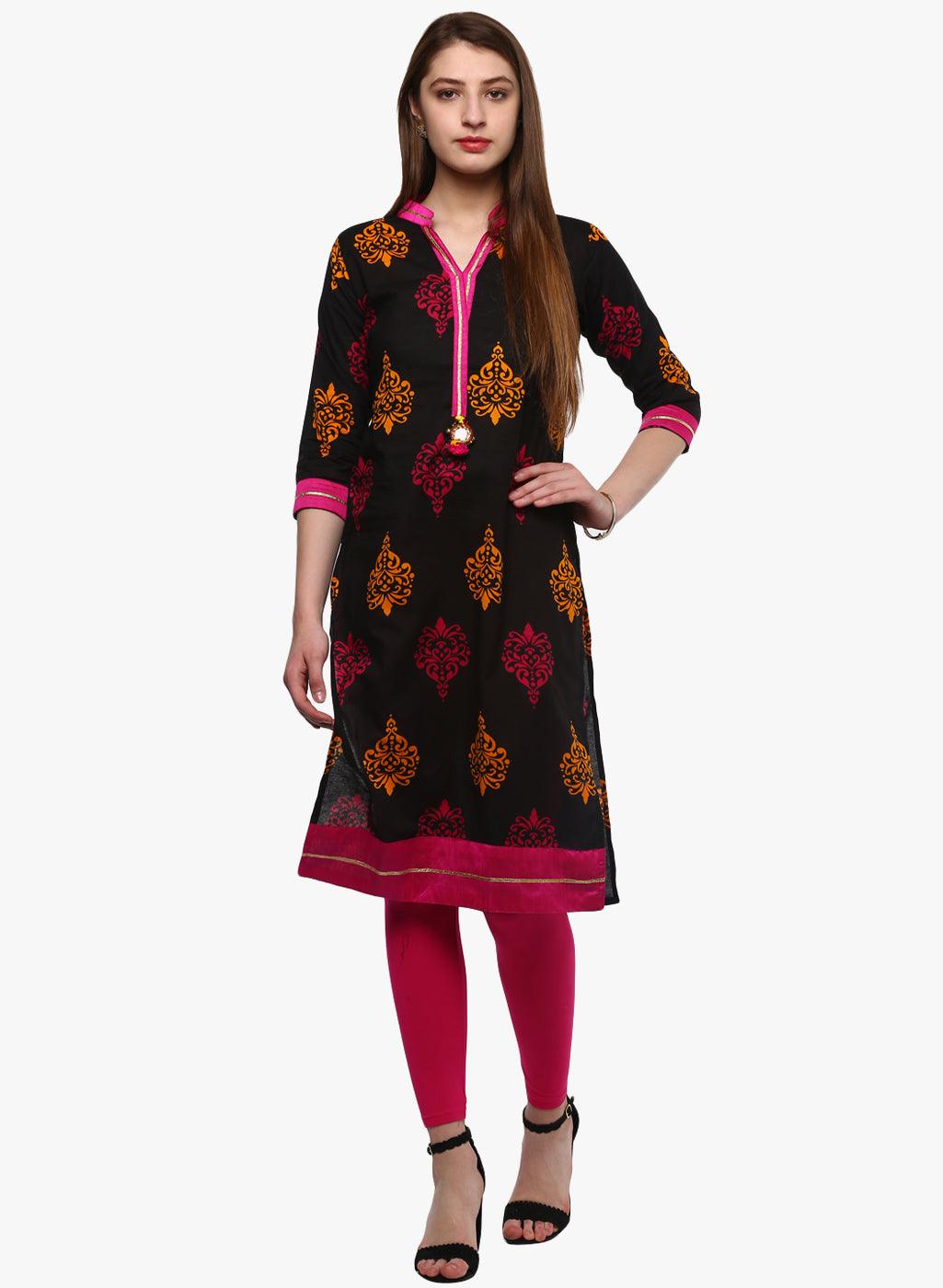  Printed Black cotton Kurti 