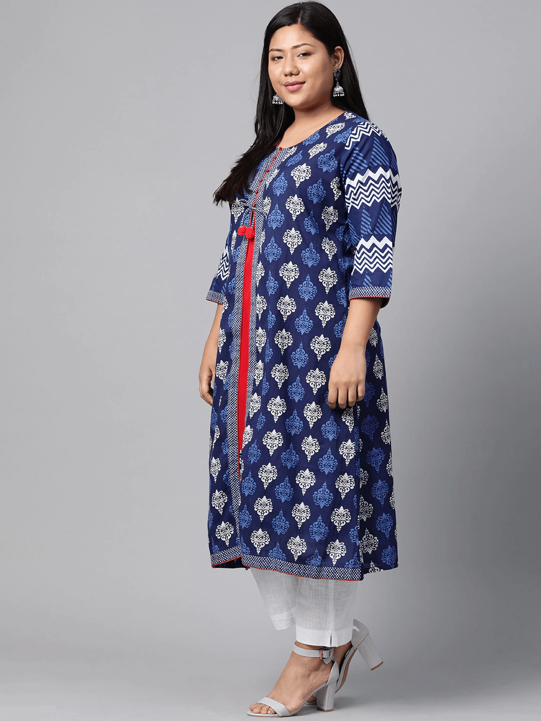  Blue Cotton & Rayon A-line Kurti 