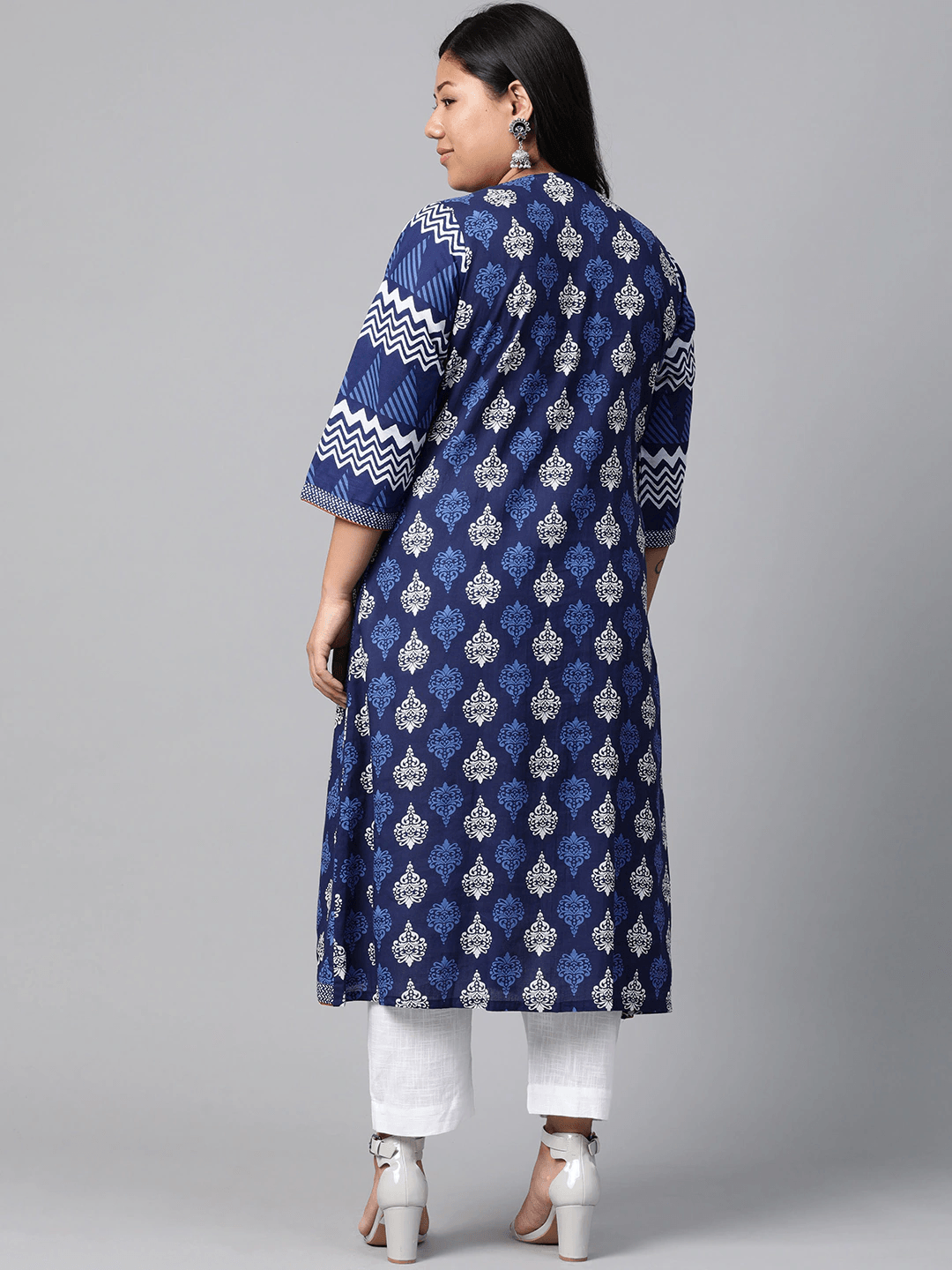  Blue Cotton & Rayon A-line Kurti 