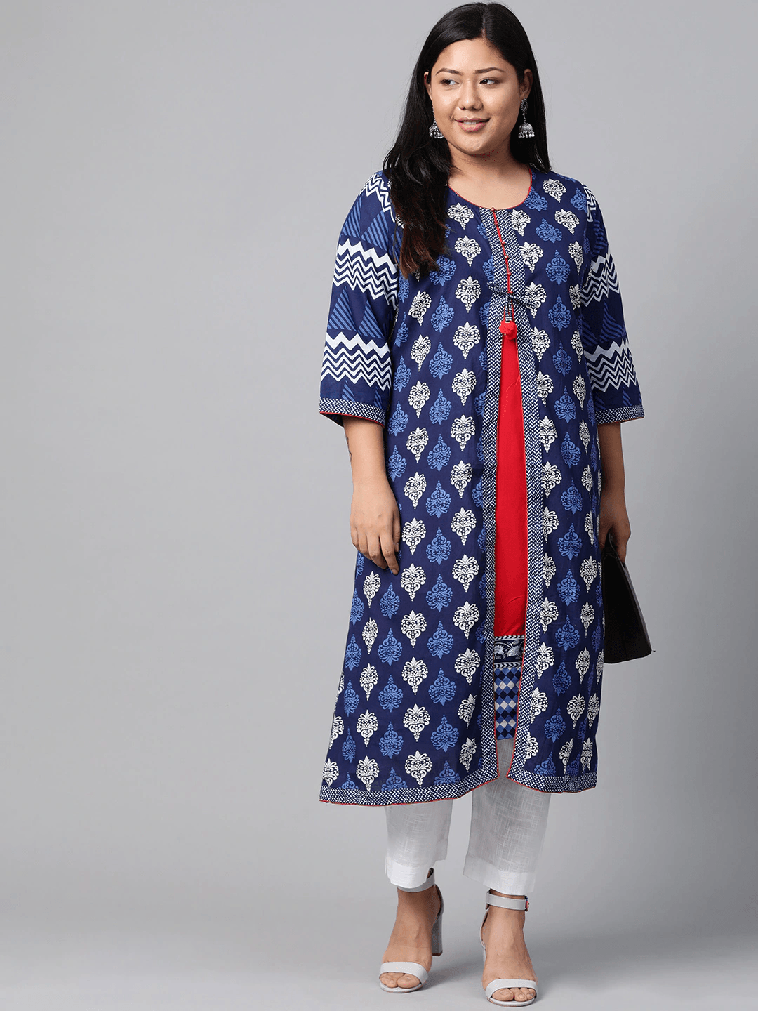  Blue Cotton & Rayon A-line Kurti 