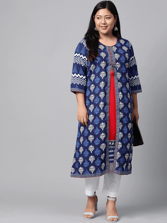  Blue Cotton & Rayon A-line Kurti 