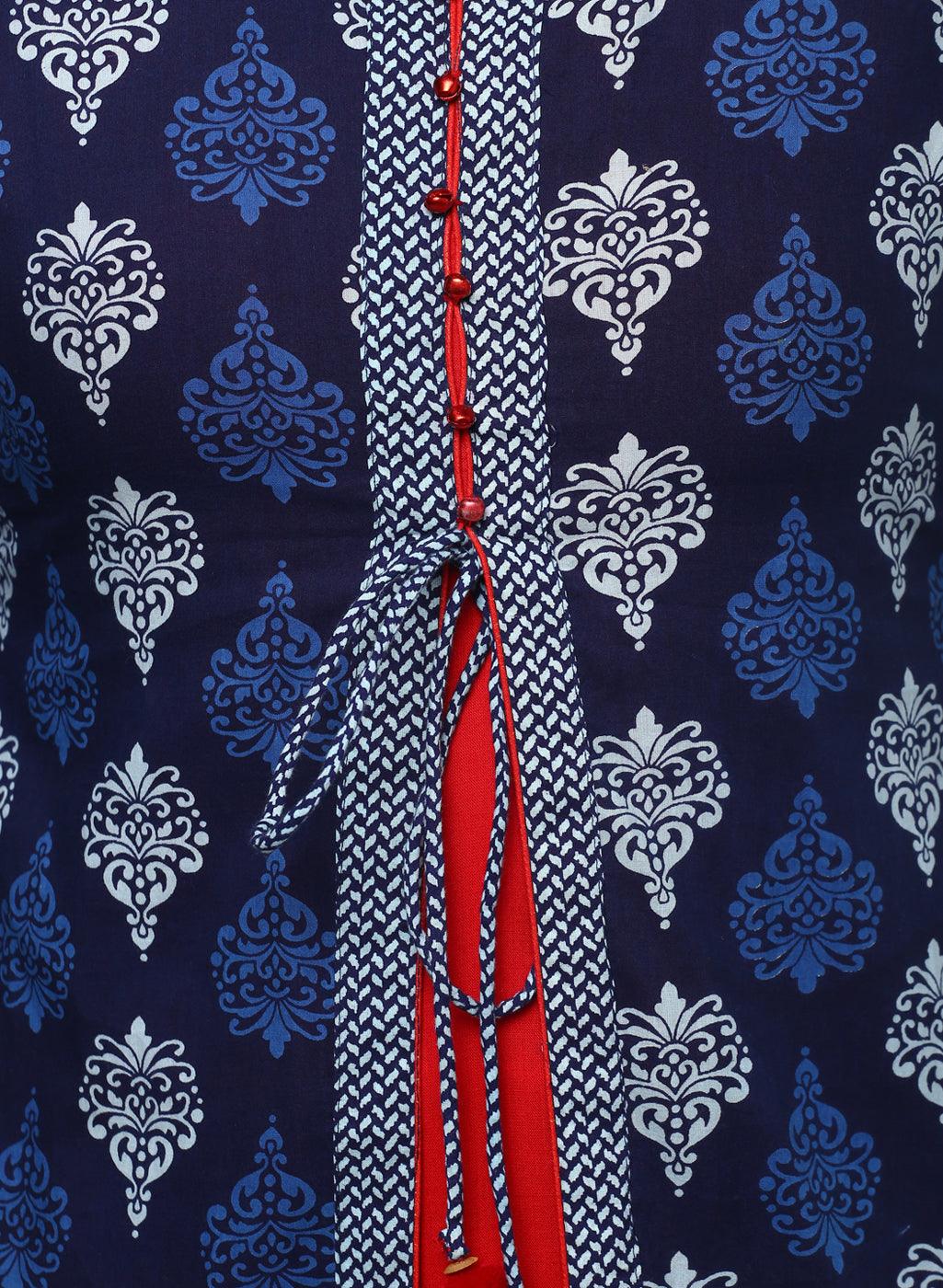  Blue Cotton & Rayon A-line Kurti 