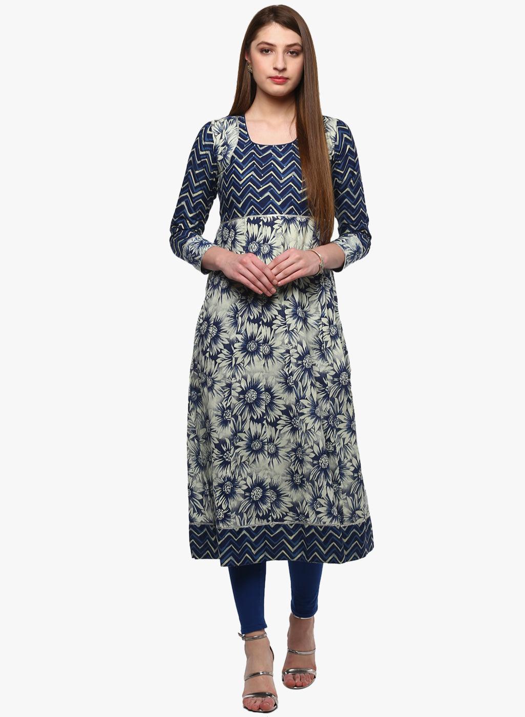  Indigo Printed Anarkali 