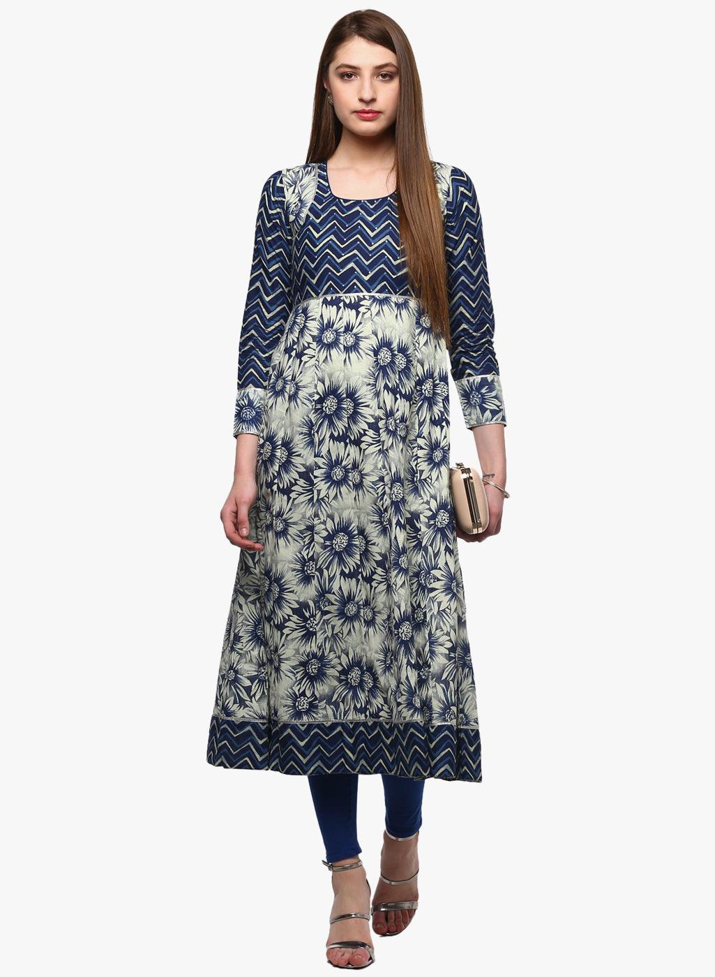  Indigo Printed Anarkali 