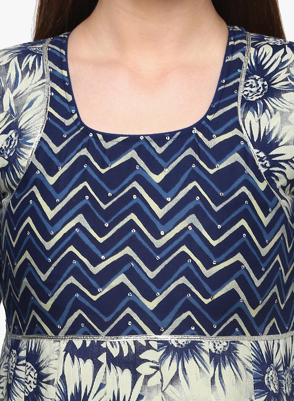  Indigo Printed Anarkali 