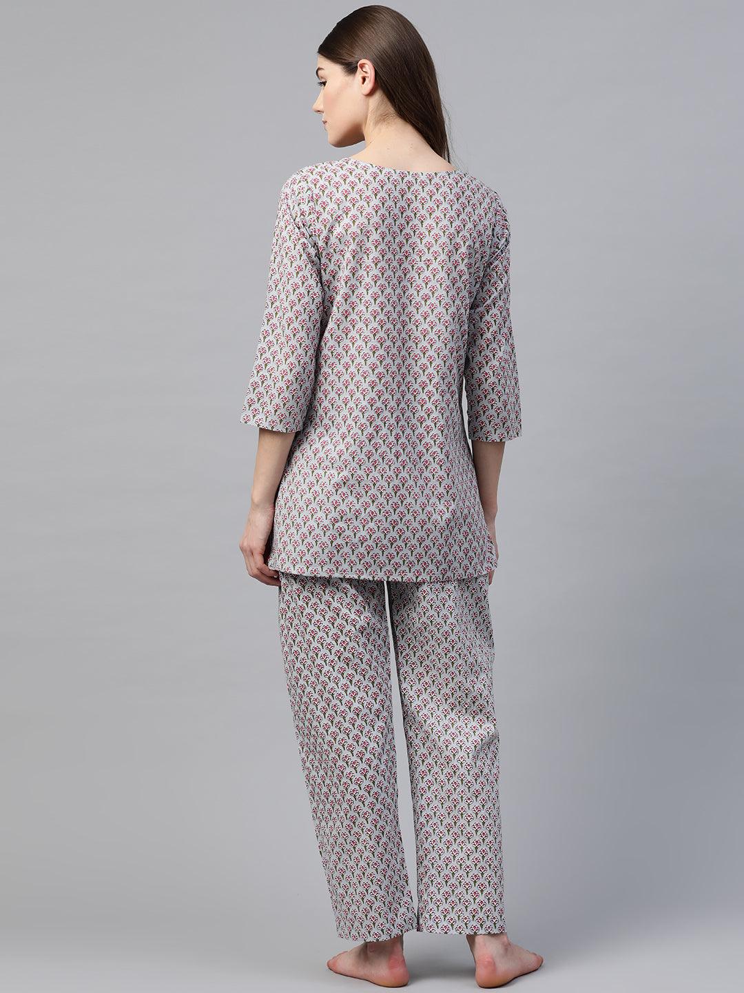  Grey Printed Loungewear/Nightwear 