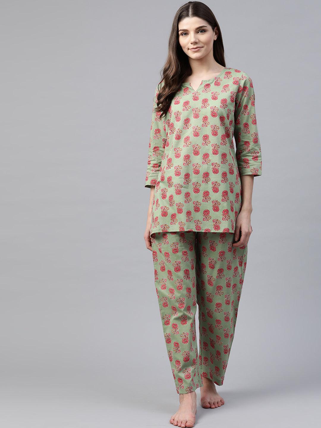  Green Printed Loungewear /Nightwear 
