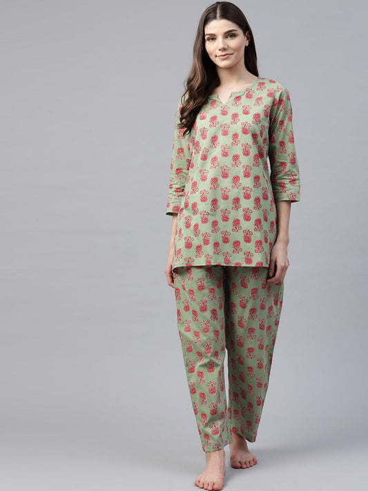  Green Printed Loungewear /Nightwear 