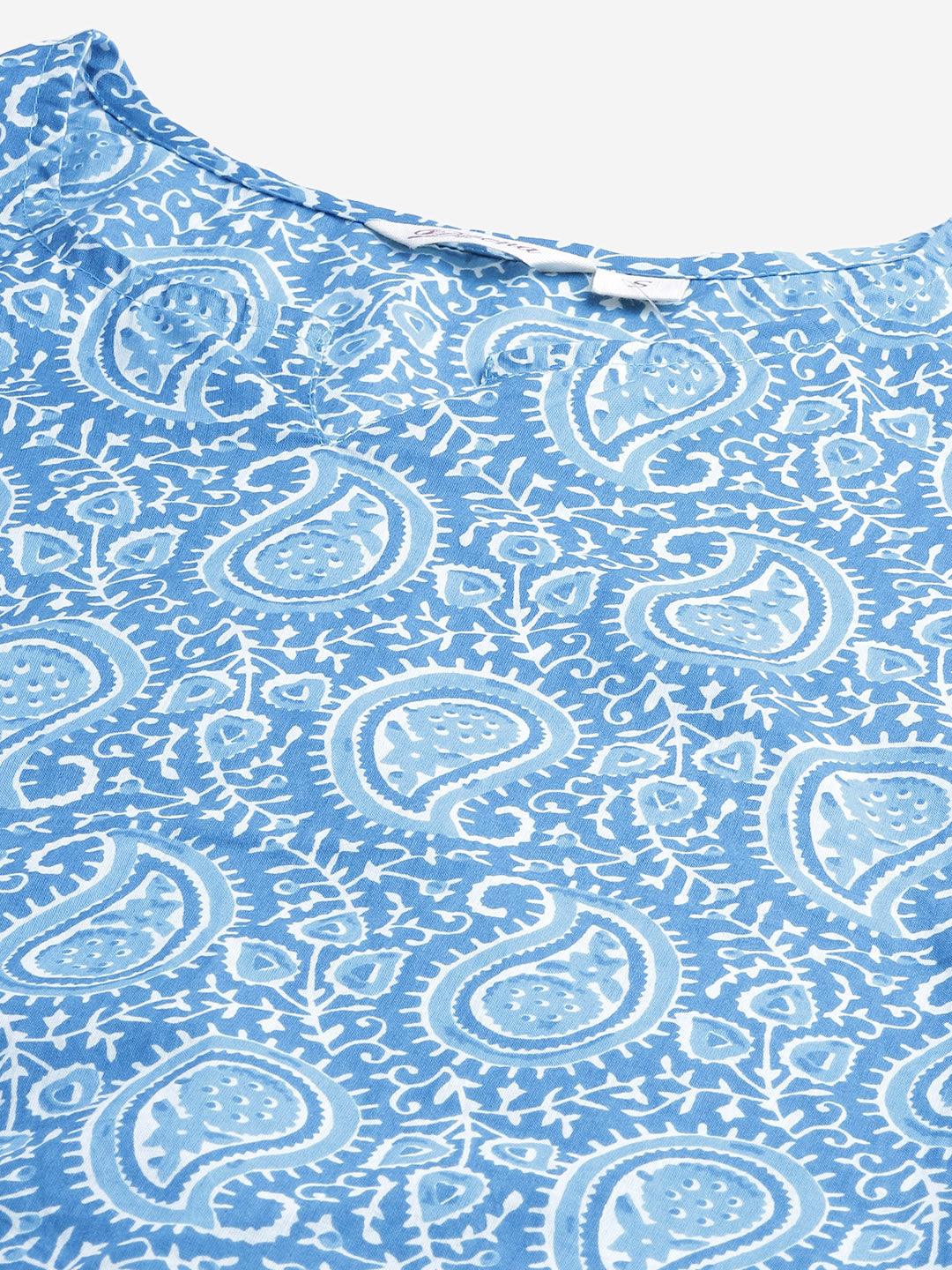  Blue Printed Cotton Nightwear 