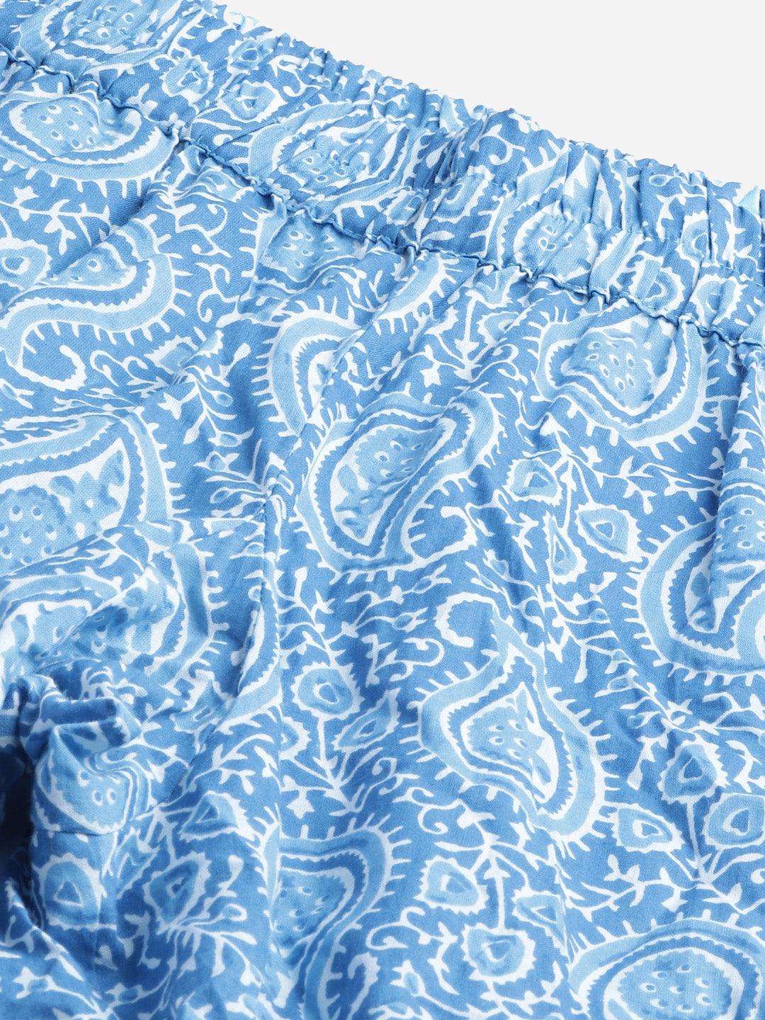 Blue Printed Cotton Nightwear 