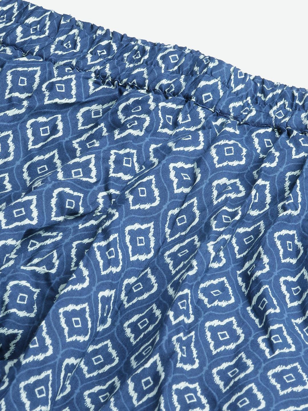 Indigo Printed Cotton Nightsuit 
