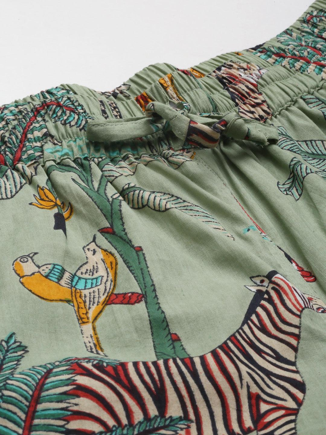  Sea Green Cotton Animal Print Night Suit 