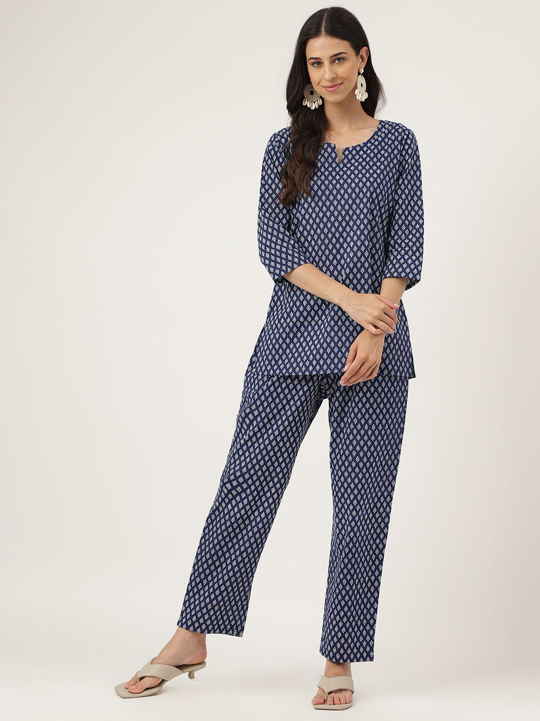  Blue Printed Loungewear/Nightwear 