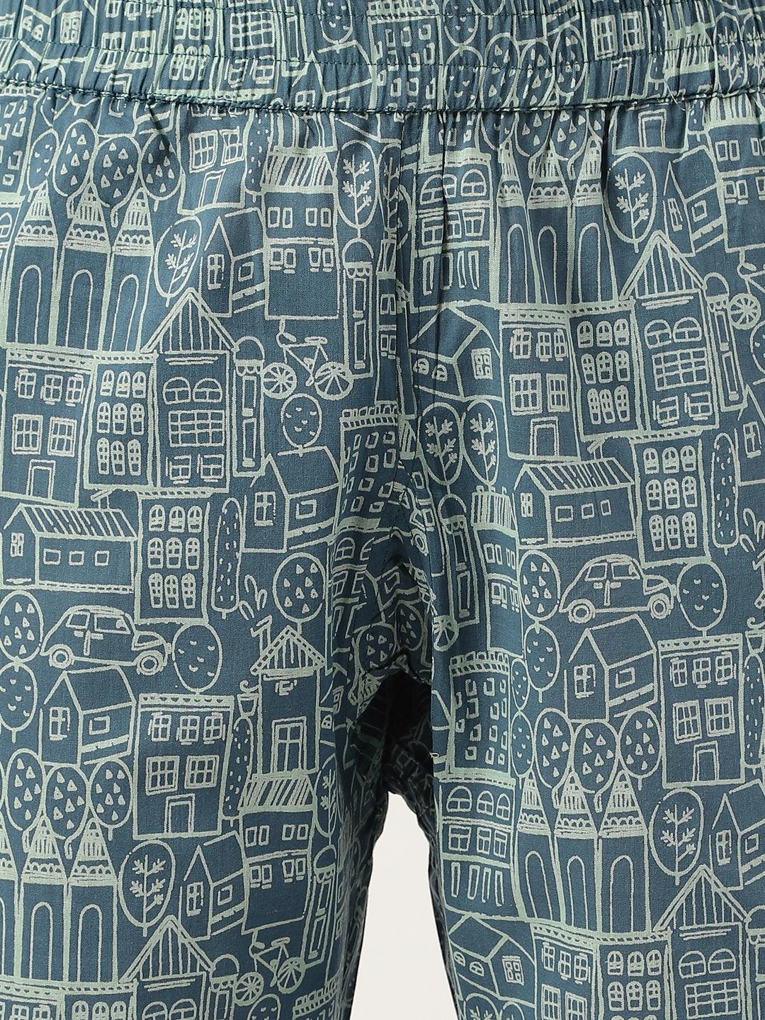  Teal Blue Printed Loungewear/Nightwear 