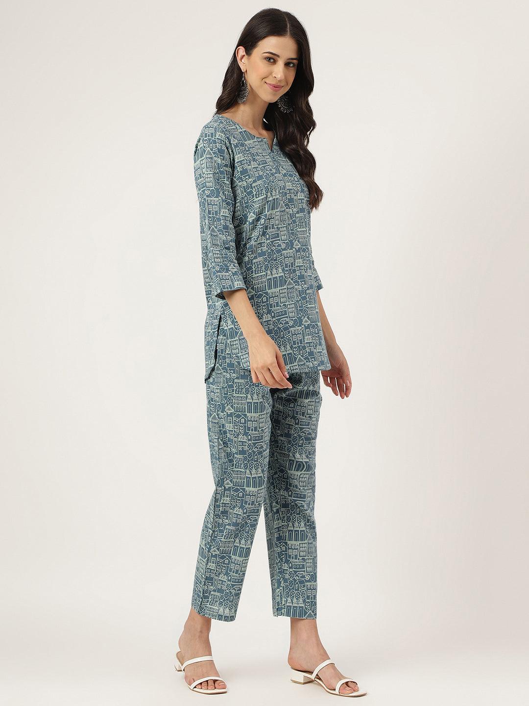  Teal Blue Printed Loungewear/Nightwear 