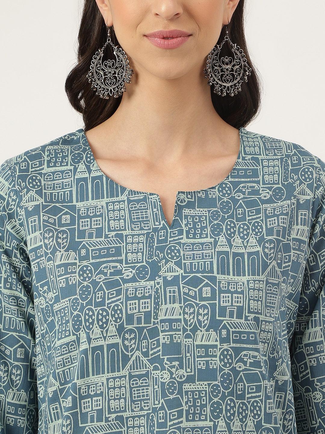  Teal Blue Printed Loungewear/Nightwear 