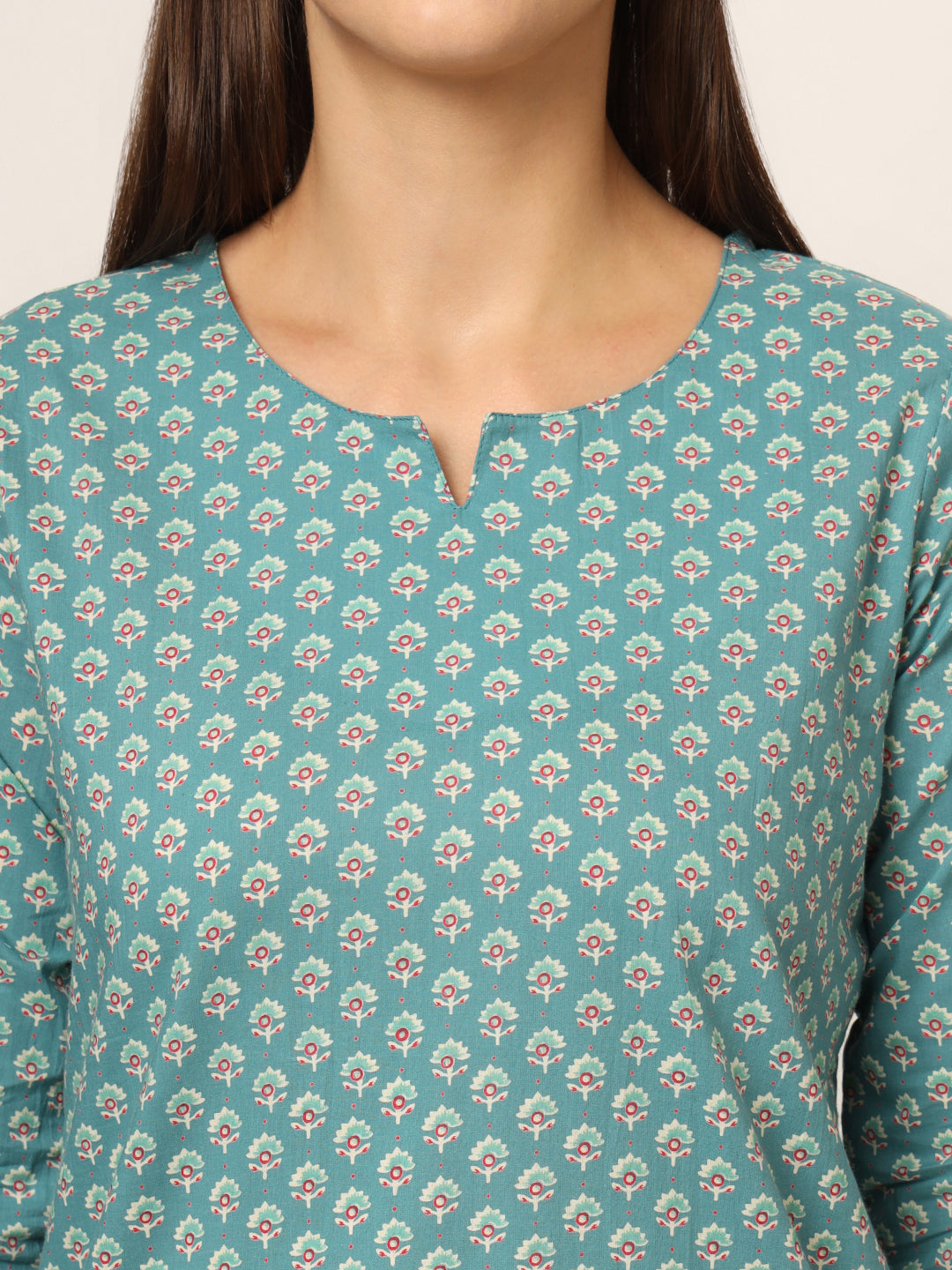 Green Floral Print Cotton Regular Fit Night Suit