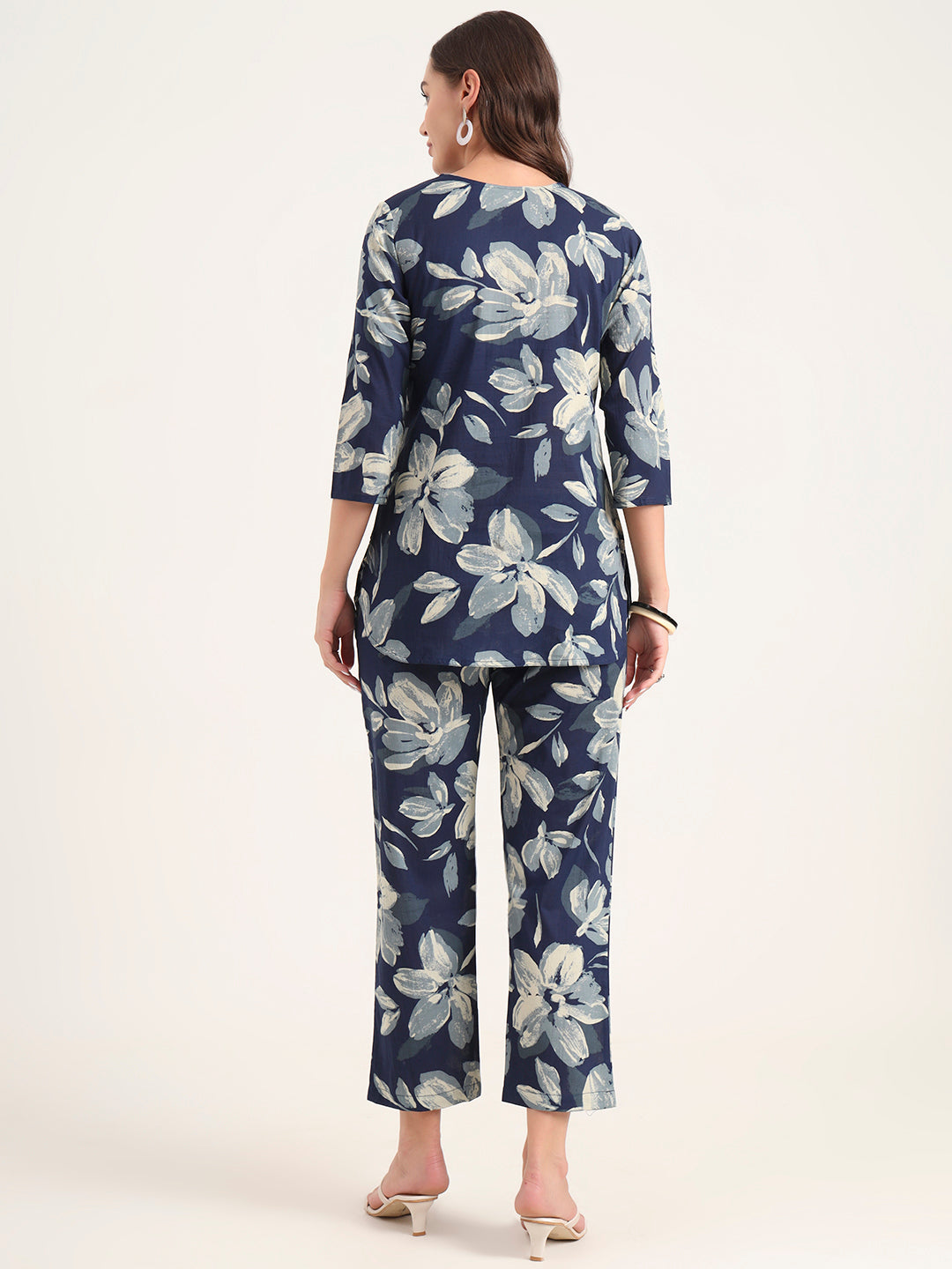Blue Printed Cotton Night Suit Sets