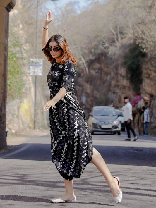   Black Dhoti Style Cotton Jumpsuit  