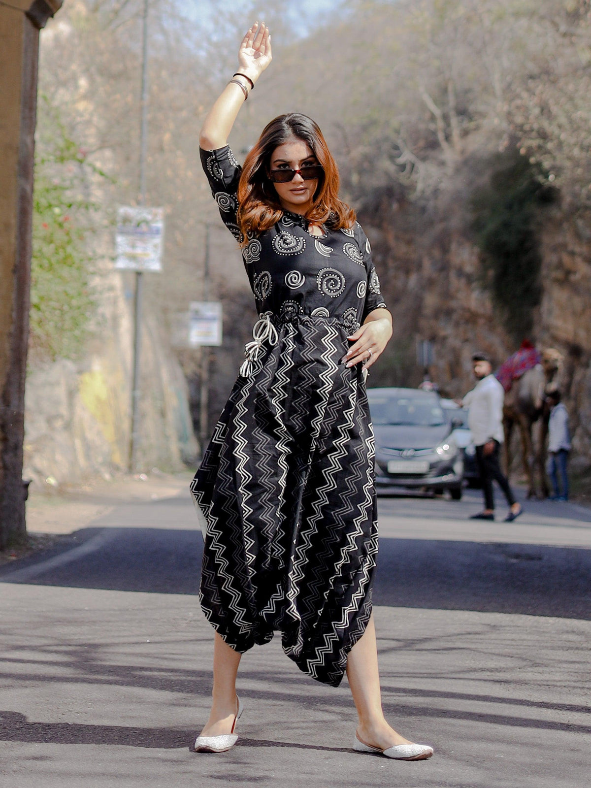   Black Dhoti Style Cotton Jumpsuit  