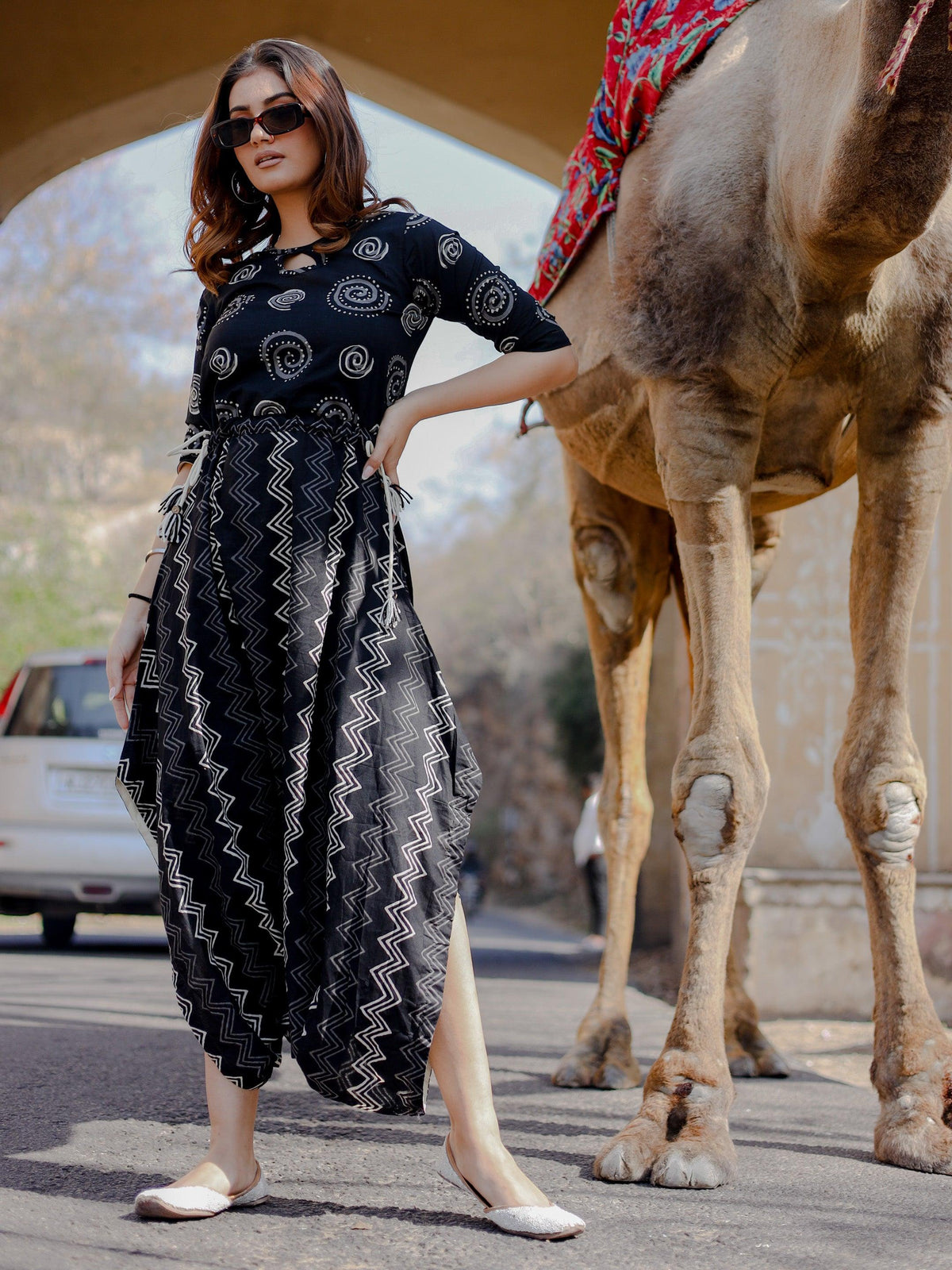   Black Dhoti Style Cotton Jumpsuit  