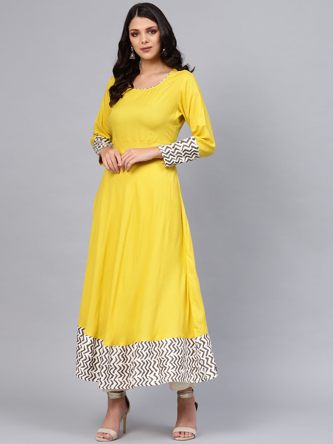 Solid Mustard Yellow Rayon Anarkali