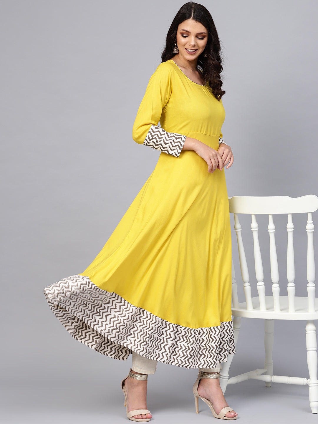 Solid Mustard Yellow Rayon Anarkali