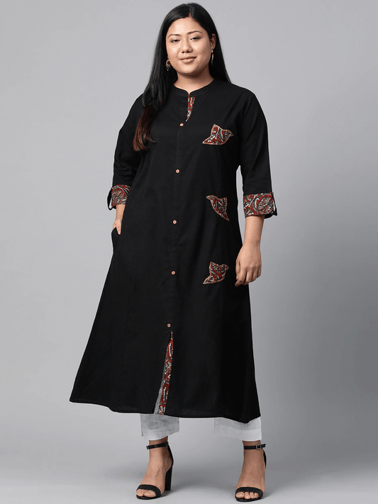 Plus SIze Sequin Work Black Kurta 