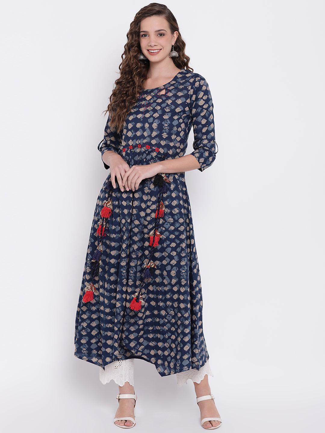  Indigo A Line Cotton Kurta 