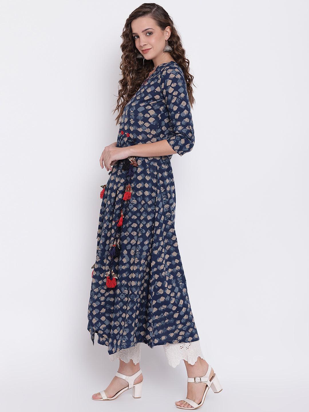  Indigo A Line Cotton Kurta 