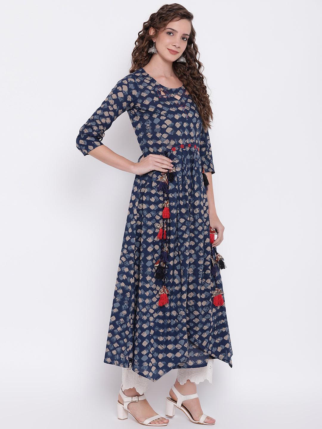  Indigo A Line Cotton Kurta 