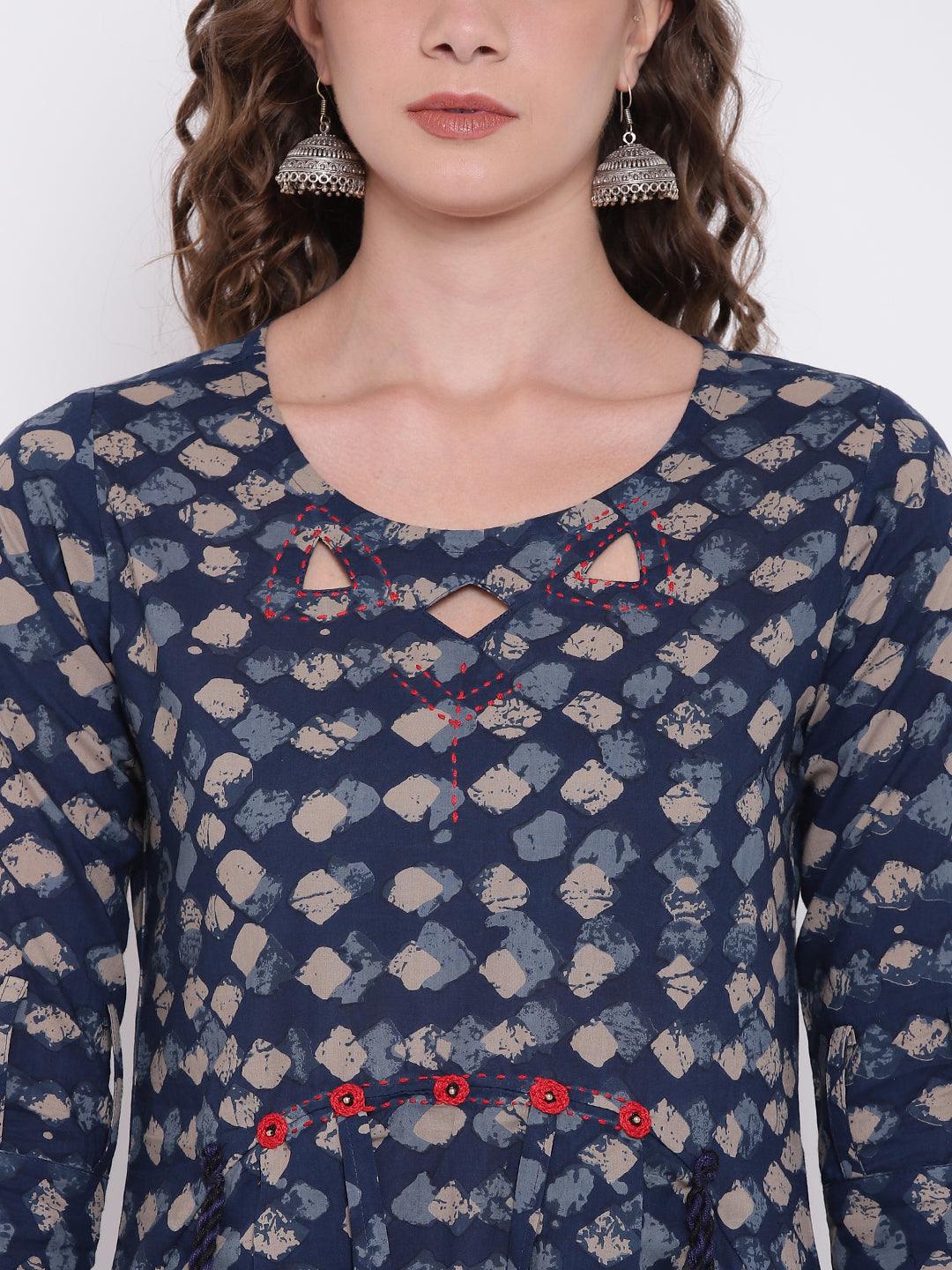  Indigo A Line Cotton Kurta 
