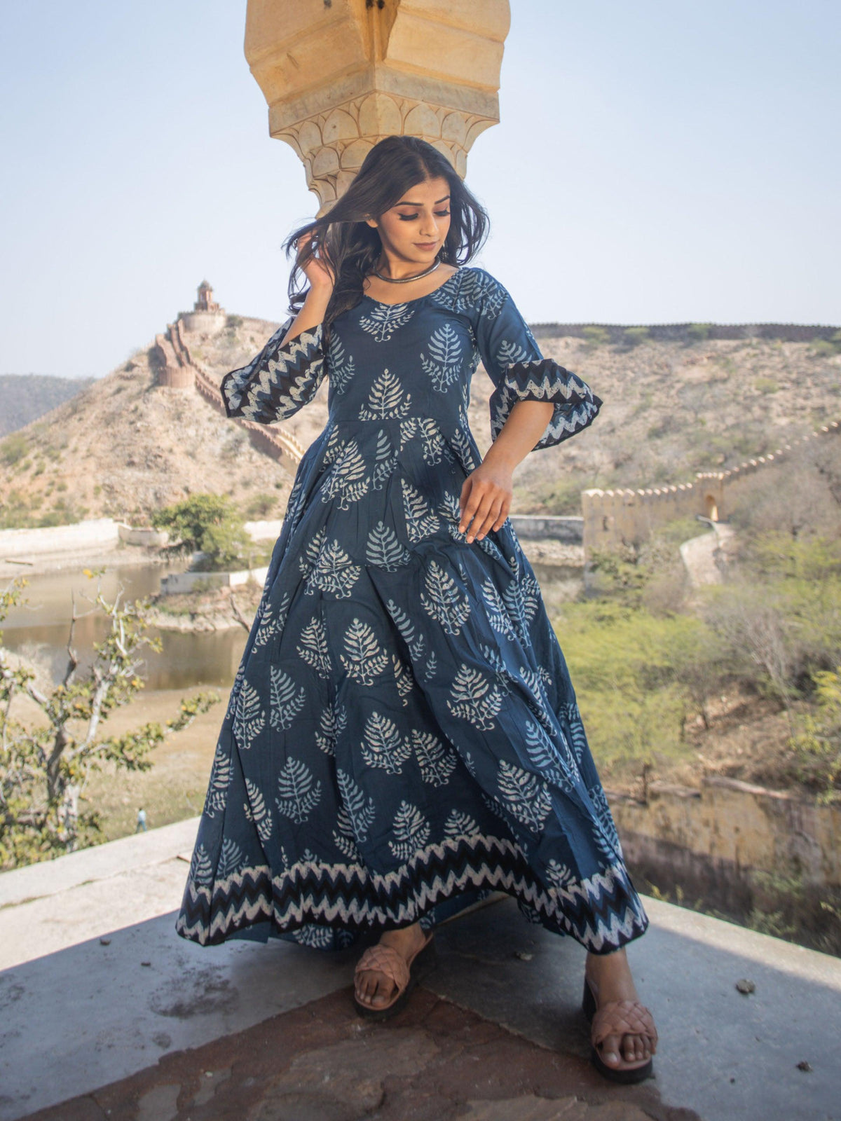  Blue Long Cotton Anarkali - world.com